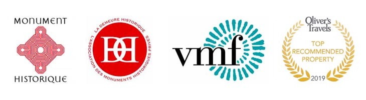 Logos de Monument historique, de La Demeure Historique, des VMF et d'Oliver's Travels